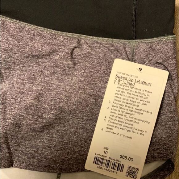 LULULEMON Speed Up Low rise shorts 2.5" lined Sz 10 MBHL BLK NWT$68 - Picture 4 of 5